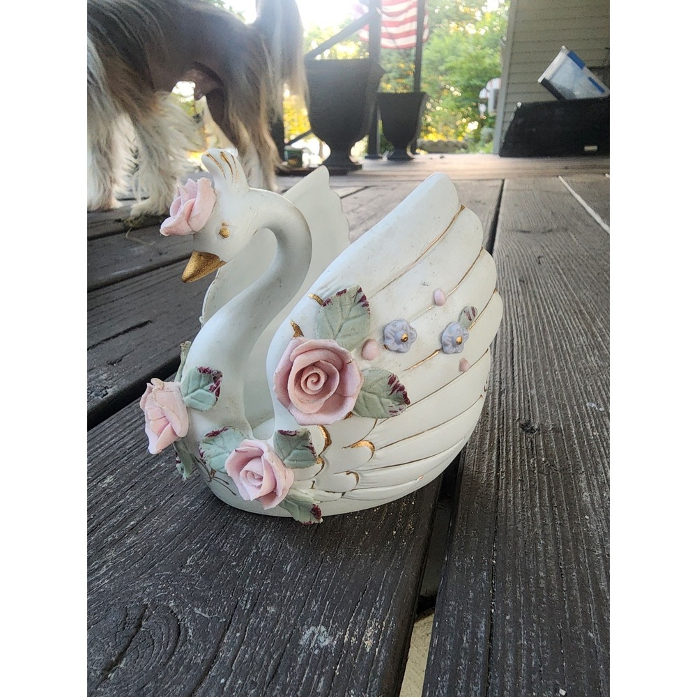 Vintage Lefton Japan Porcelain Capodimonte Handpainted Swan Trinket Jewelry Dish
